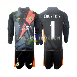Real Madrid Golmanski Thibaut Courtois 1 Crno Dres Gostujući 2024-2025 Dugim Rukavima ,Dječji Komplet