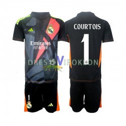 Real Madrid Golmanski Thibaut Courtois 1 Crno Dres Gostujući 2024-2025 Kratkih Rukava ,Dječji Komplet