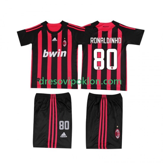 AC Milan RONALDINHO 80 2009 Retro Dres Domaći 2008 Kratkih Rukava ,Dječji Komplet