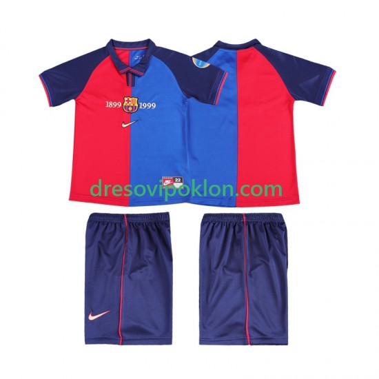 FC Barcelona 2000 Retro Dres Domaći 1999 Kratkih Rukava ,Dječji Komplet