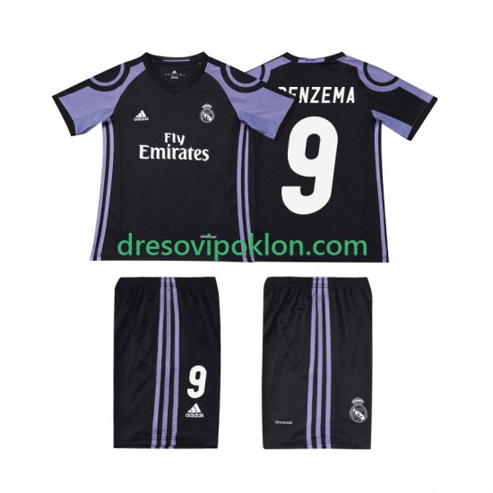 Real Madrid BENZEMA 9 2016 2017 Retro Dres Treći Kratkih Rukava ,Dječji Komplet