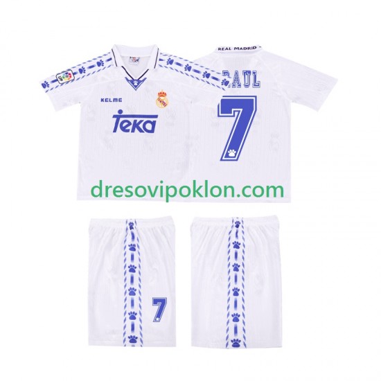 Real Madrid RAUL 7 1996 1997 Retro Dres Domaći Kratkih Rukava ,Dječji Komplet