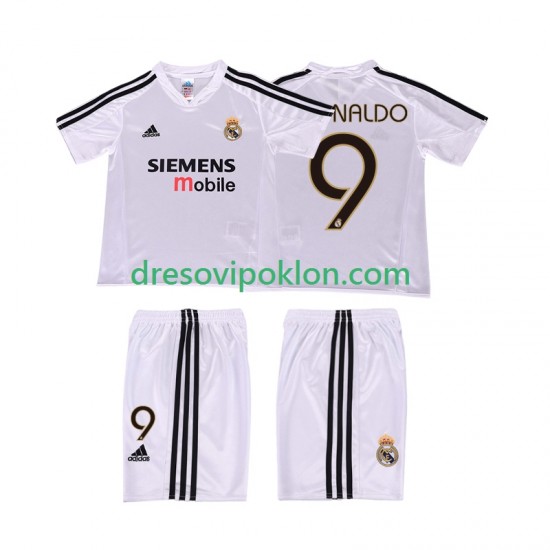 Real Madrid RONALDO 9 5 Retro Dres Domaći 2004 2002 Kratkih Rukava ,Dječji Komplet