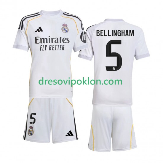 Real Madrid Jude Bellingham 5 Dres Domaći 2025-2026 Kratkih Rukava ,Dječji Komplet