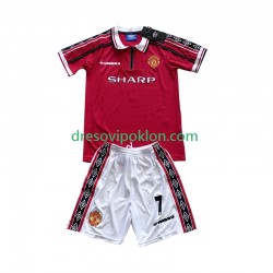 Manchester United Beckham 7 Retro Dres Domaći 1998 1999 Kratkih Rukava ,Dječji Komplet