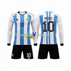Argentina 3 Stars Lionel Messi 10 Dres Domaći World Cup 2022 Dugim Rukavima ,Dječji Komplet