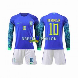 Brazil Neymar Jr 10 Dres Gostujući World Cup 2022 Dugim Rukavima ,Dječji Komplet