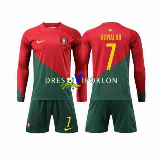 Portugal Ronaldo 7 Dres Domaći World Cup 2022 Dugim Rukavima ,Dječji Komplet