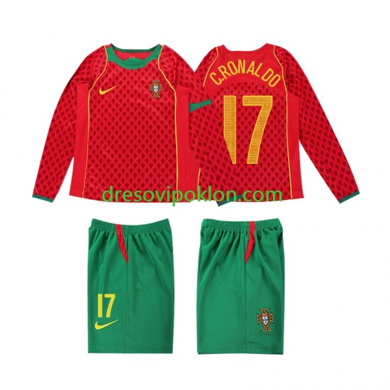Portugal Cristiano Ronaldo 17 Retro Dres Domaći 2004 Dugim Rukavima ,Dječji Komplet