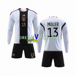 Njemačka MULLER 13 Dres Domaći World Cup 2022 Dugim Rukavima ,Dječji Komplet