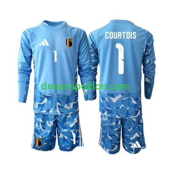 Belgija Golmanski Thibaut Courtois 1 Dres Domaći World Cup 2026 Dugim Rukavima ,Dječji Komplet