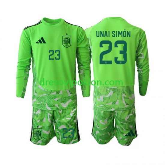 Španjolska Golmanski Unai Simon 23 6th Green color Dres World Cup 2026 Dugim Rukavima ,Dječji Komplet