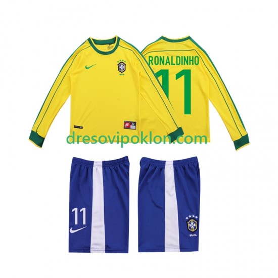 Brazil RONALDINHO 11 Retro Dres Domaći 1998 Dugim Rukavima ,Dječji Komplet