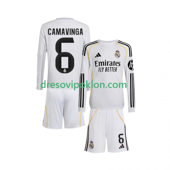 Real Madrid Camavinga 6 Dres Domaći 2025-2026 Dugim Rukavima ,Dječji Komplet