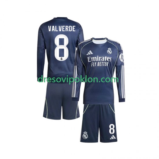 Real Madrid Valverde 8 Dres Gostujući 2025-2026 Dugim Rukavima ,Dječji Komplet