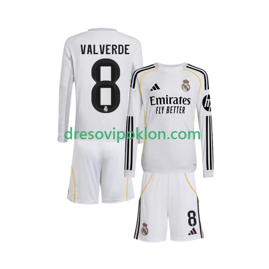 Real Madrid Valverde 8 Dres Domaći 2025-2026 Dugim Rukavima ,Dječji Komplet
