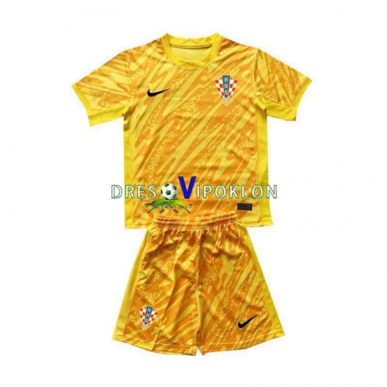 Hrvatska Golmanski Dres Domaći Euro 2024 Kratkih Rukava ,Dječji Komplet