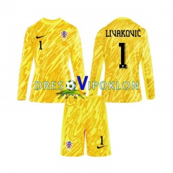 Hrvatska Livaković Golmanski DOMINIK 1 Dres Domaći Euro 2024 Dugim Rukavima ,Dječji Komplet