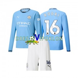 Manchester City Rodri 16 Dres Domaći 2024-2025 Dugim Rukavima ,Dječji Komplet