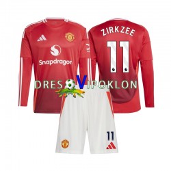 Manchester United Joshua Zirkzee 11 Dres Domaći 2024-2025 Dugim Rukavima ,Dječji Komplet