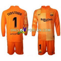 FC Barcelona Golmanski Ter Stegen 1 Dres Domaći 2021-2022 Dugim Rukavima ,Dječji Komplet